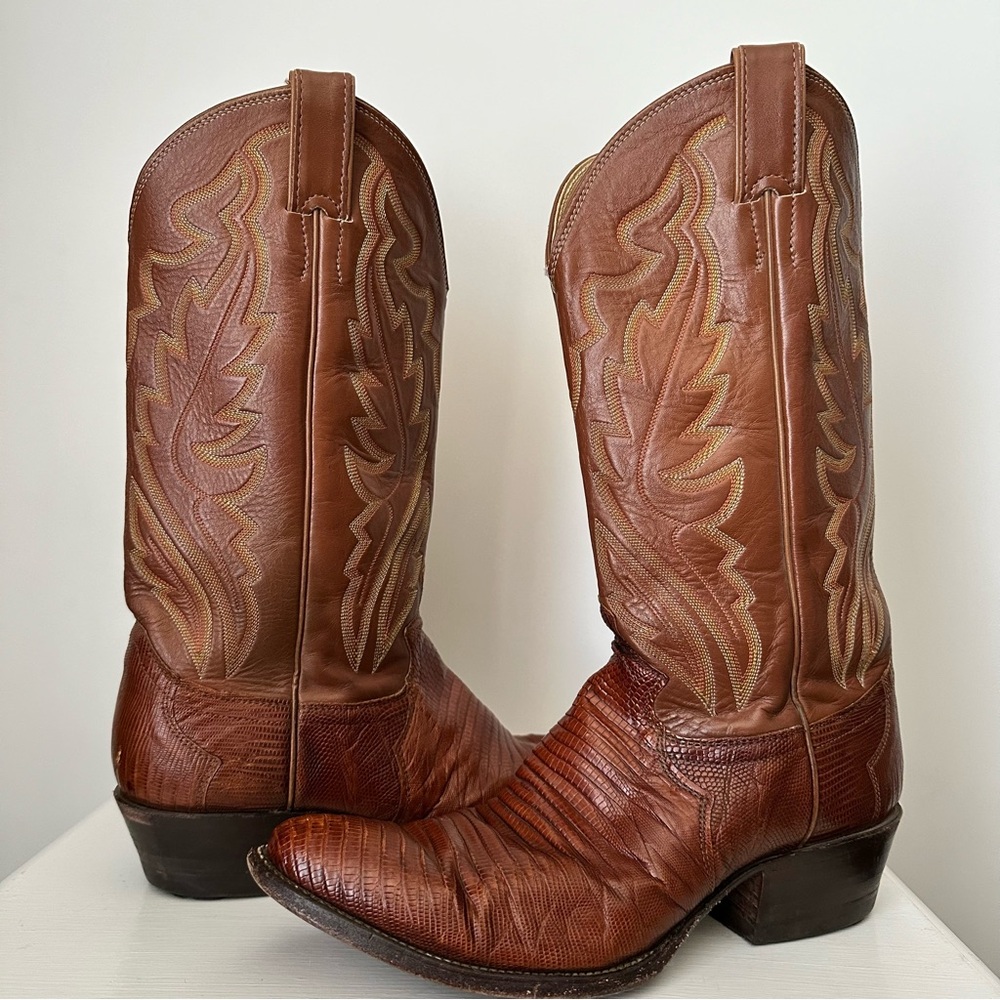 JUSTIN BOOTS Vintage Lizard Skin Leather Western Cowboy Boots Men’s Size 9.5